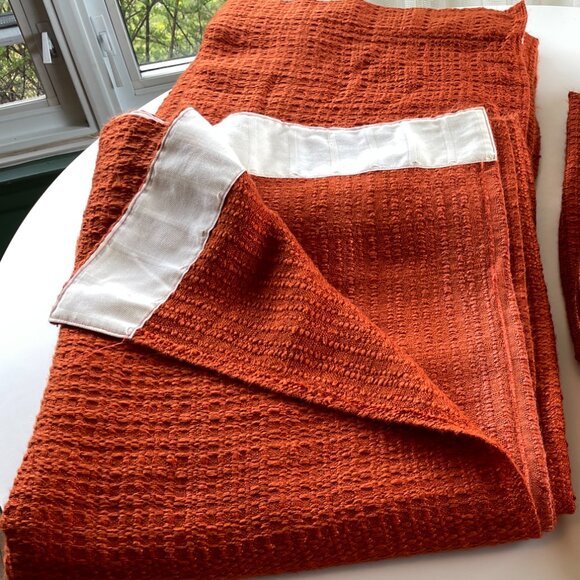 Vintage 70s pleated curtain, burnt orange/brick thick woven panel,  price for 1 - Picture 10 of 10